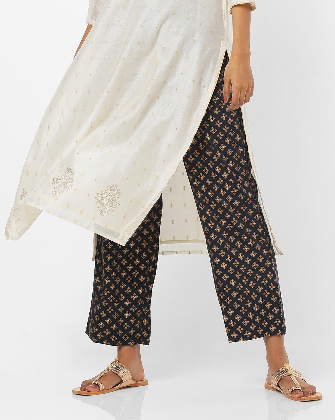 Buy Black & Gold Pants for Women by Global Desi Online