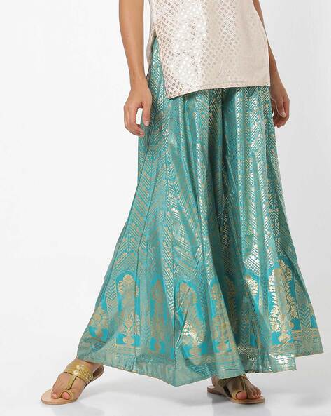 Foil Print Palazzos with Semi-Elasticated Waistband Price in India