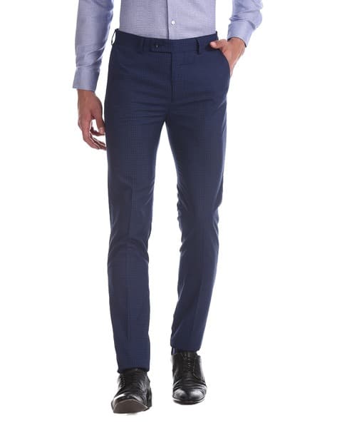 Checked Slim Fit Flat-Front Trousers