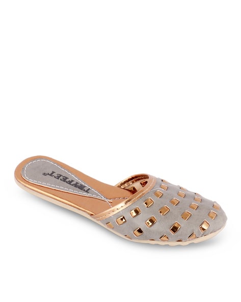 Round Toe Embellished Mules