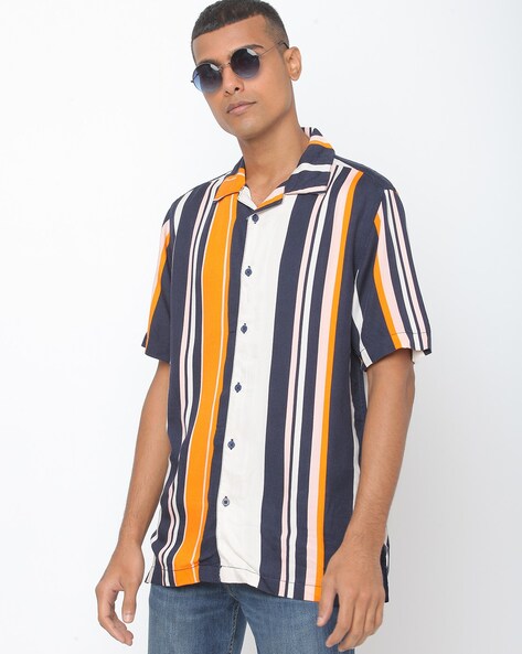 cuban collar striped shirt