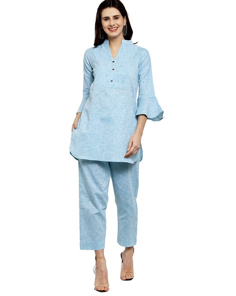 Modern Khadi Kurti with Ankle Length Pant  Latest Kurti Designs