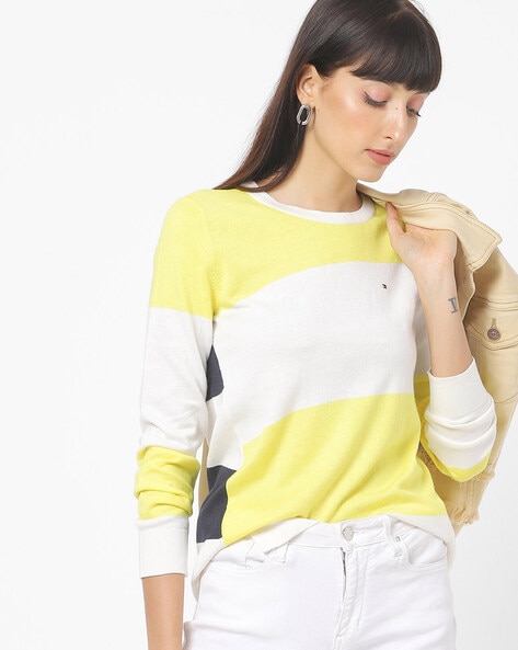 Buy Yellow White Sweaters Cardigans For Women By Tommy Hilfiger Online Ajio Com