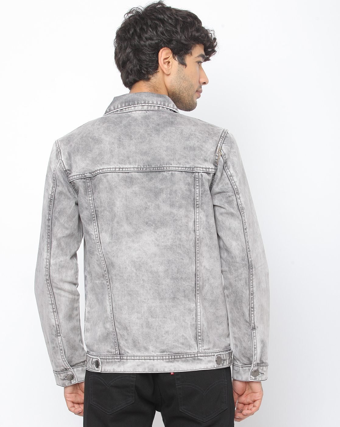 Buy Urbano Fashion Men's Light Grey Regular Fit Washed Full Sleeve Denim  Jacket online