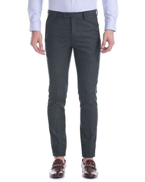 Buy Men Navy Check Ultra Slim Fit Trousers Online - 459996 | Van Heusen