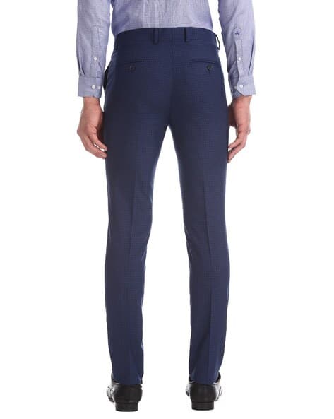 Checked Slim Fit Flat-Front Trousers (Image - 2)