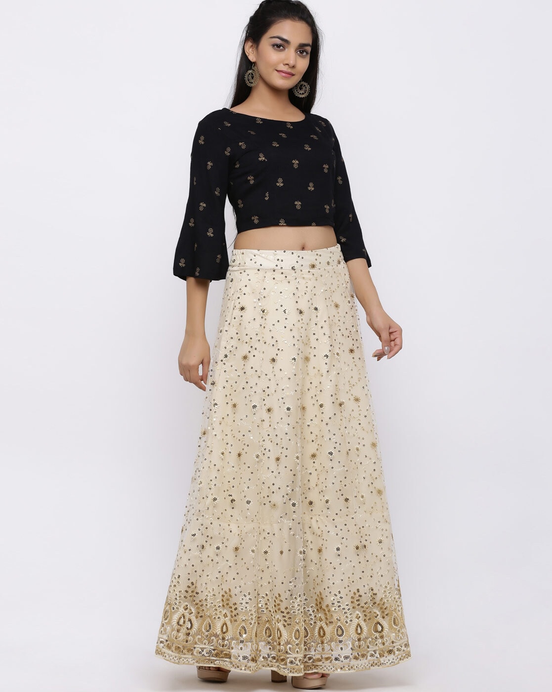 White Lehenga And Crop Top In Georgette With Abla Work – Akashi designer  studio