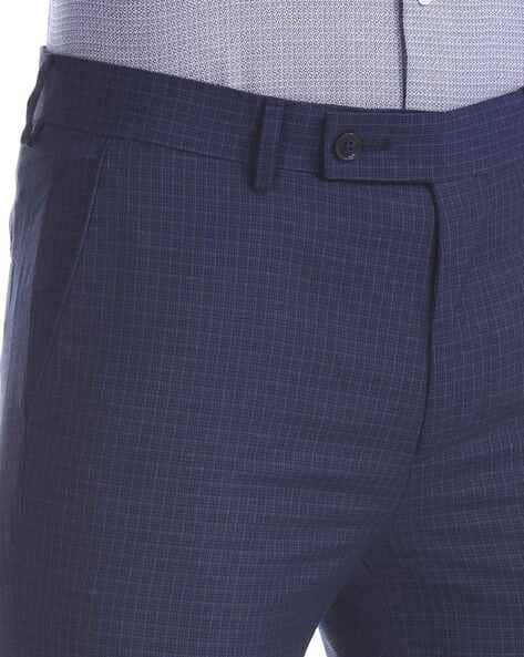 Checked Slim Fit Flat-Front Trousers (Image - 1)