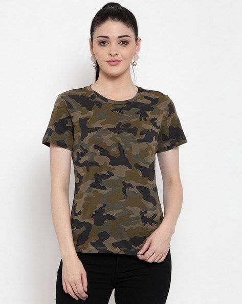 Camouflage Print Round-Neck T-shirt