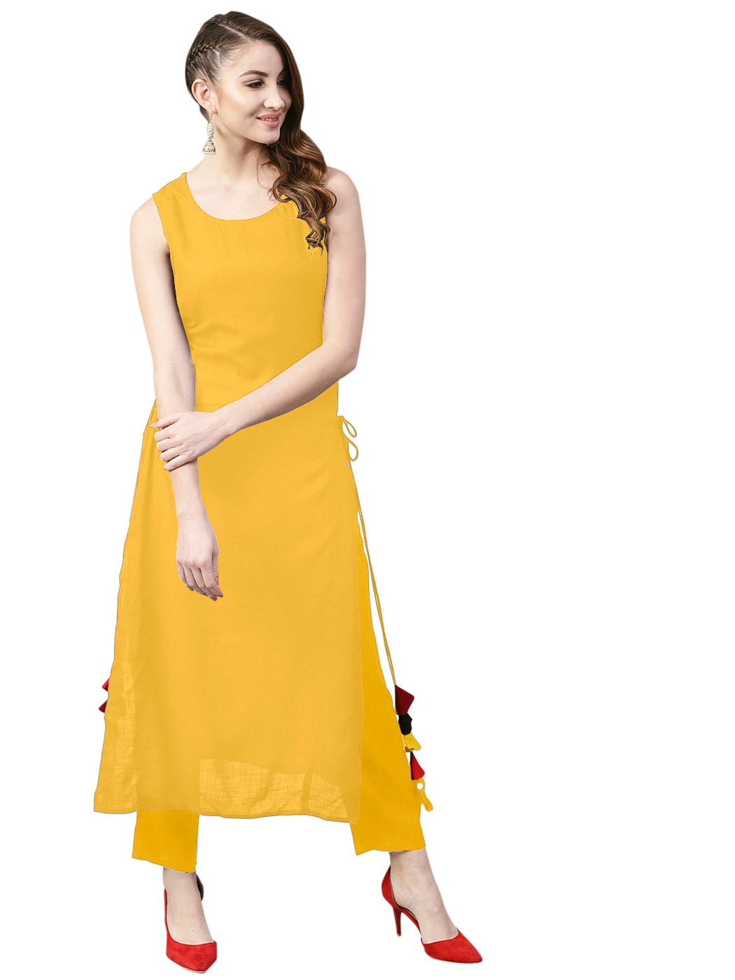 sleeveless kurti yellow