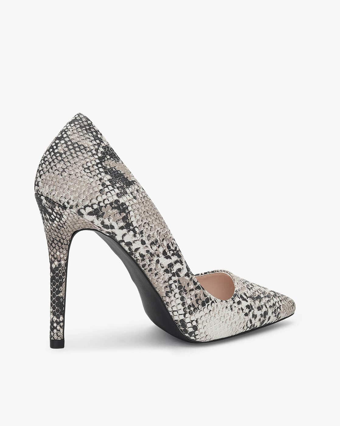 Pointed Toe Black And White Snakeskin Heels Buy Beige Heeled