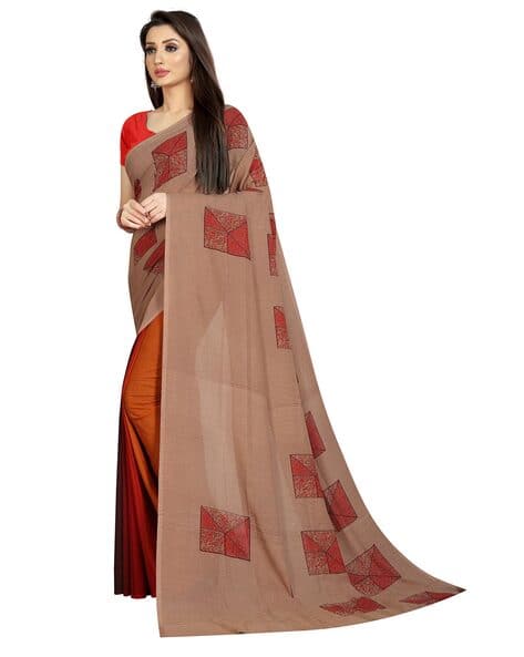 Geometric Print Half & Half Saree (Image - 3)