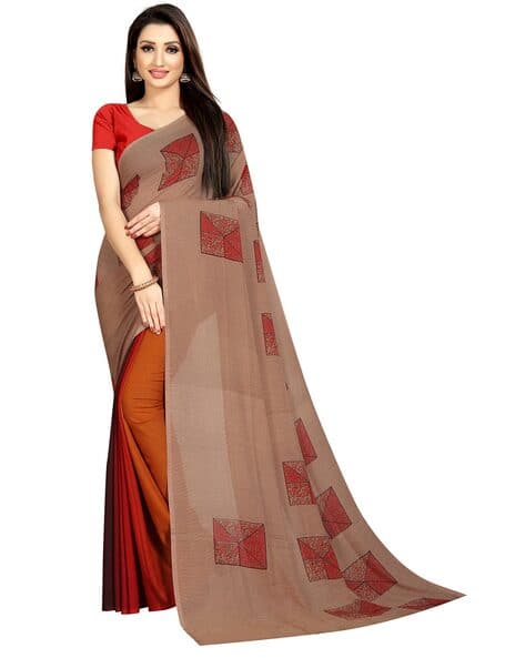 Geometric Print Half & Half Saree