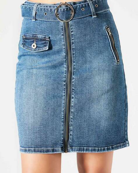 Allegra K Women's Denim Skirts Zip Front Slim Fit High Waist Mini Jean Skirt  | eBay