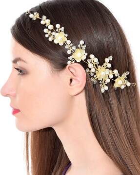 Buy Gold-Toned & White Hair Accessories for Women by Priyaasi Online |  