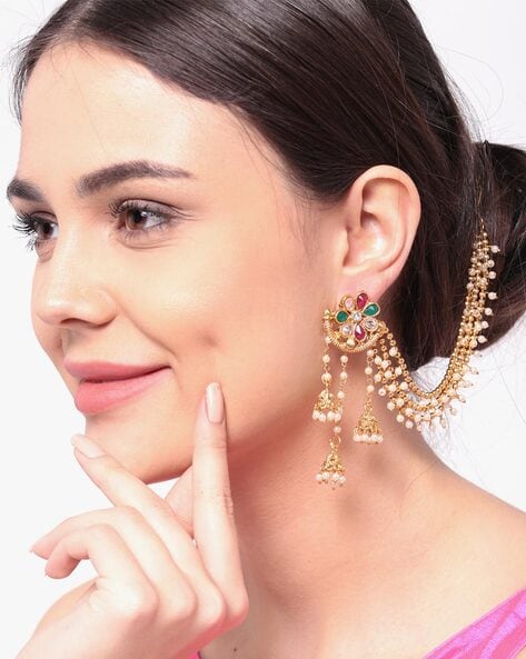 Flipkart.com - Buy YELLOW CHIMES Earrings Women Gold Tone Crystal Long  Chain With Butterfly Stud Dangle Earrings Pearl Metal Drops & Danglers  Online at Best Prices in India