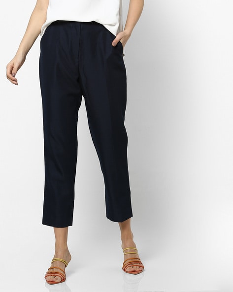 Navy Blue Vanilla Cropped Trousers | SilkFred
