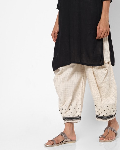 Checked Dhoti Pants with Semi-Elasticated Waist Price in India