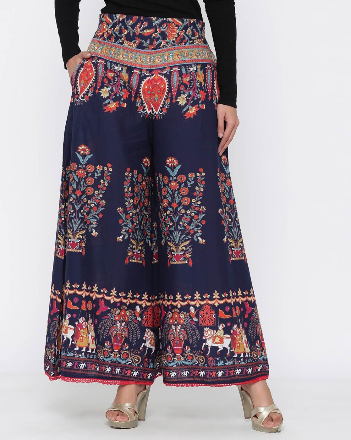 Buy Olive And Brown Shaded Satin Wrap Around Jacket And Ethnic Printed Palazzo  Pants Set Online - Kalki Fashion