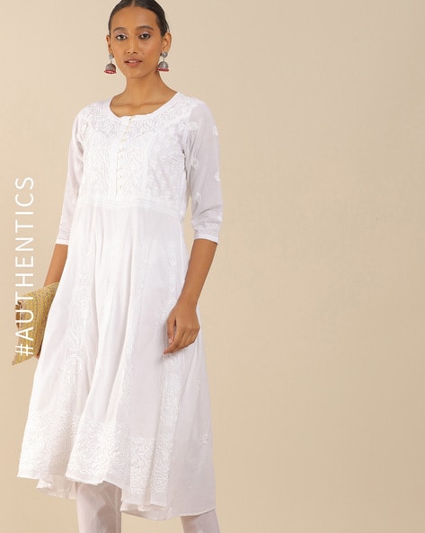 chikankari white anarkali kurta