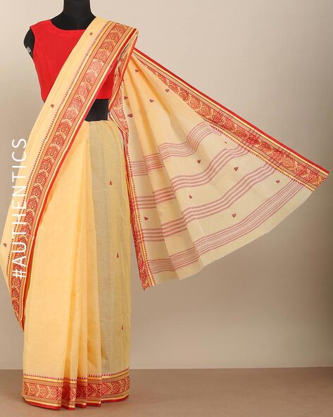 Partly Pallu Embroidered Bengal Cotton Saree 10059342 – Avishya.com