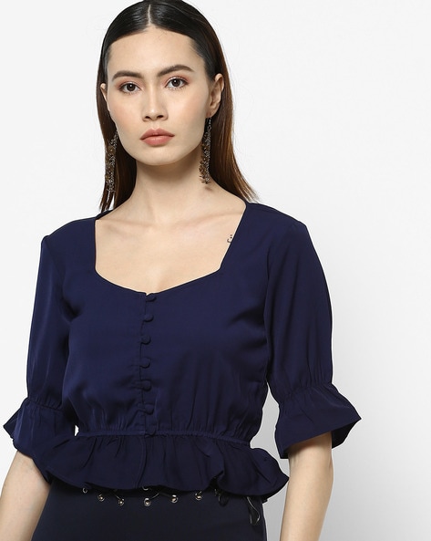 Blouson Top with Flounce Sleeves