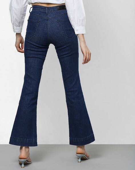 Mid-Rise Flared Jeans with Contrast Stitches