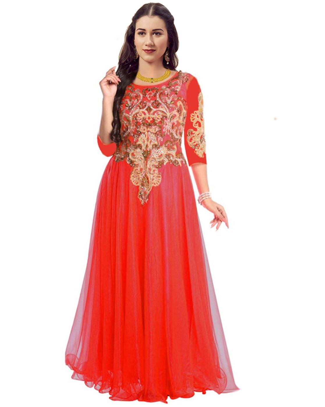 red embellished gown