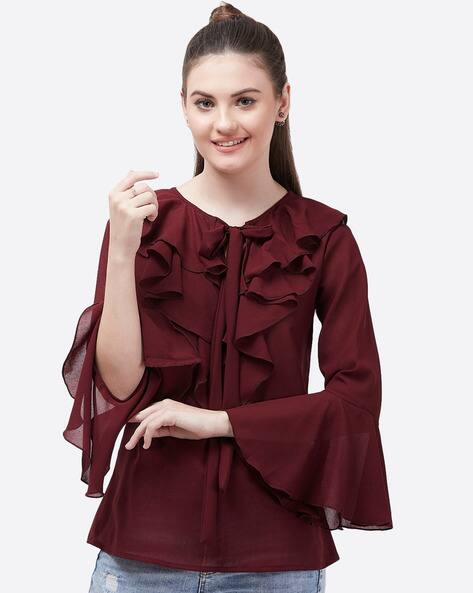 maroon ruffle top
