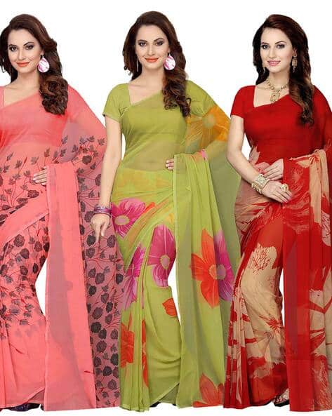 Floral Print Pack of 3 Sarees