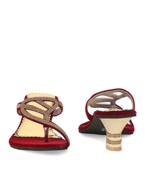 Buy Red Embroidered Rewa Platform Wedges by Kkarma Online at Aza Fashions.