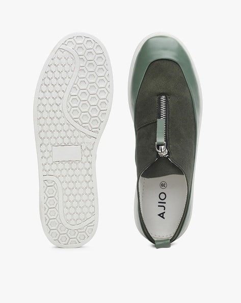 Panelled Slip-On Shoes with Zipper (Image - 1)