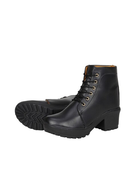 womens black tie up boots