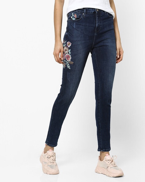 Floral Embroidered Skinny Jeans