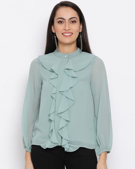 Ruffled Top with Elasticated Sleeve Hems (Image - 2)