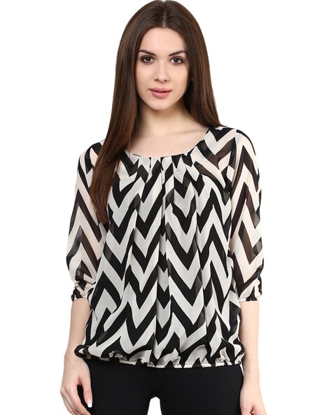 Chevron Print Round-Neck Top