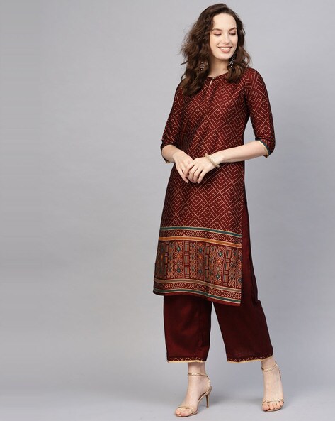 Geometric Print Straight Kurta Set