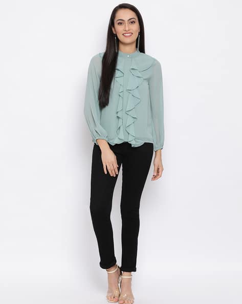 Ruffled Top with Elasticated Sleeve Hems (Image - 1)