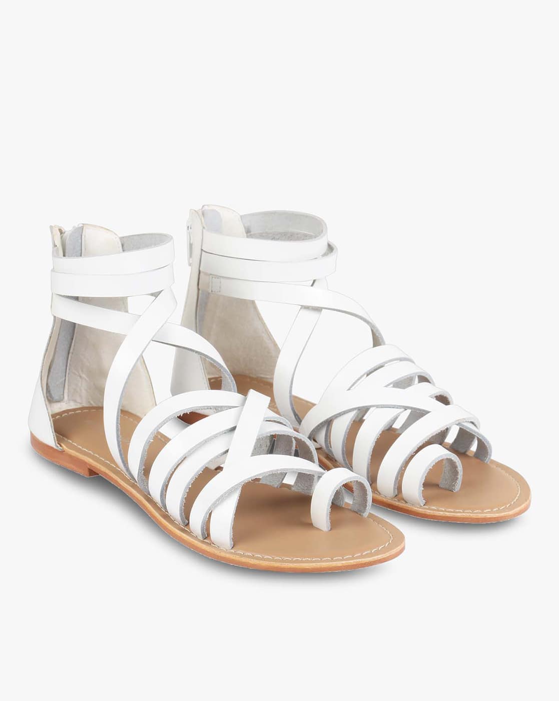 white gladiator sandals flat