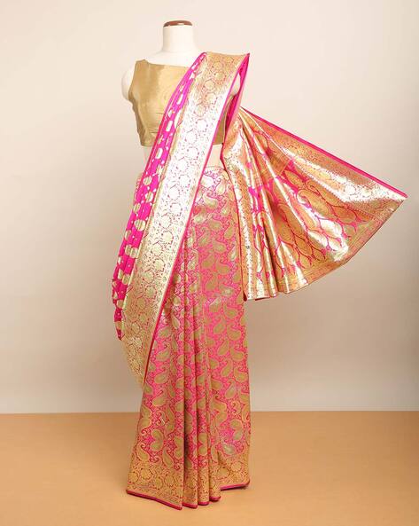 Amazon.com: Singaara Bridal Wedding Pink Brocade Handwoven Kanjivaram  Kanjeevaram Kancheepuram Kanchipuram Silk Sarees for Women Pure Pattu Sari  Wedding Partywear with Blouse Piece : Clothing, Shoes & Jewelry