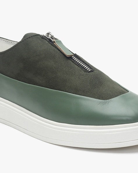 Panelled Slip-On Shoes with Zipper (Image - 3)
