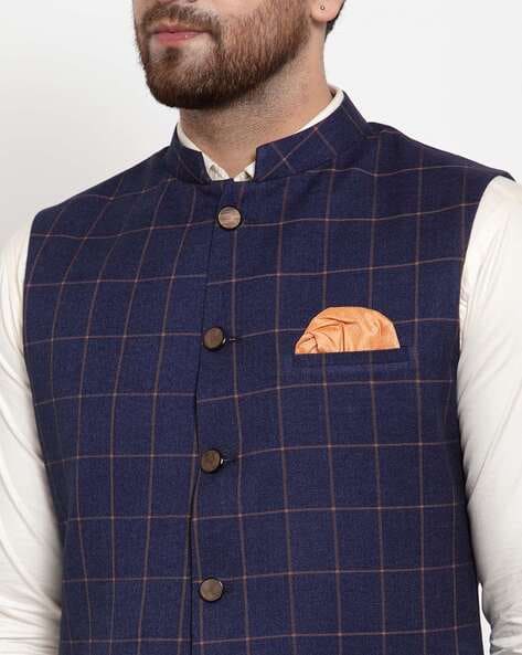 Buy vandnam fabrics Nehru Jackets for Men, Polycotton Waist Coat Combo for  Wedding (XL, Dark Blue - Khakhi) at Amazon.in