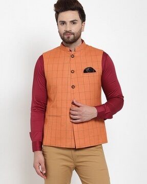 nehru jacket orange