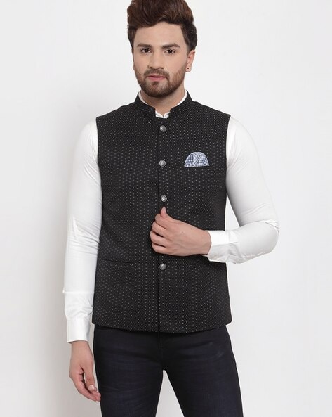 Mens Solid Black Nehru Jacket – Half Ticket