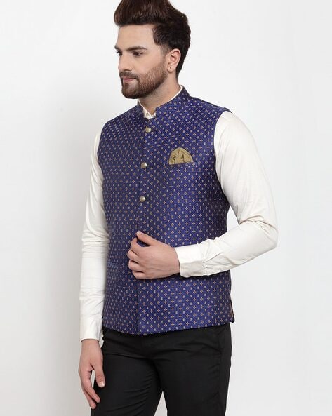 Nehru Jacket for Wedding Combinations for Men Blue Jacket Kurta Patama