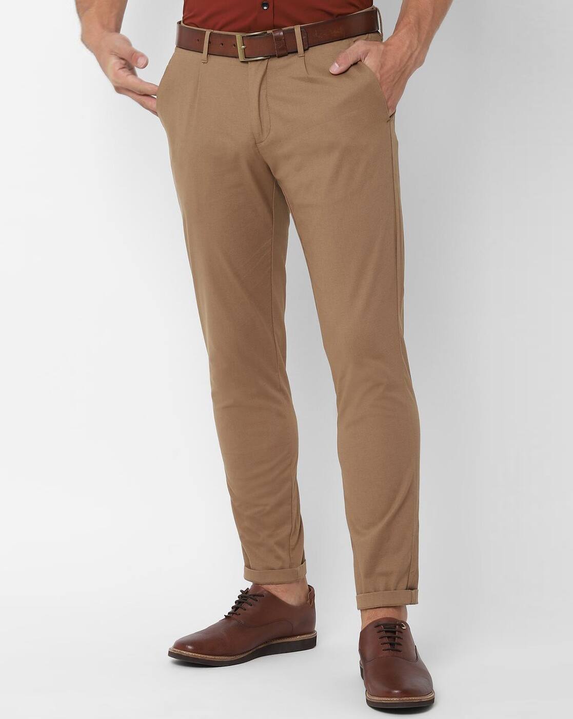 khaki pleated trousers