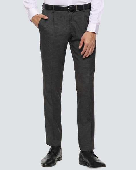 Charcoal super 100s pure wool pinstripe double pleat Trousers