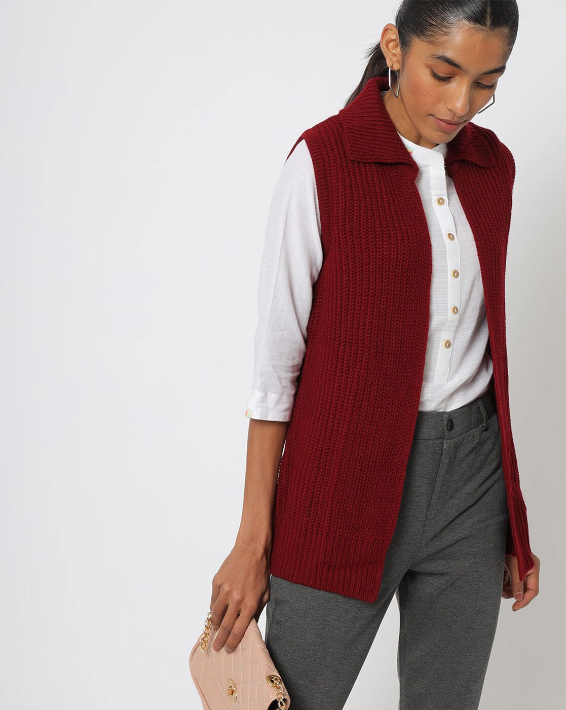 Sleeveless Collared Open-Front Cardigan