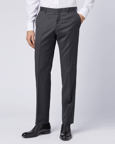 Buy Arrow Men Dark Grey Hudson Tailored Fit Heathered Formal Trousers   NNNOWcom