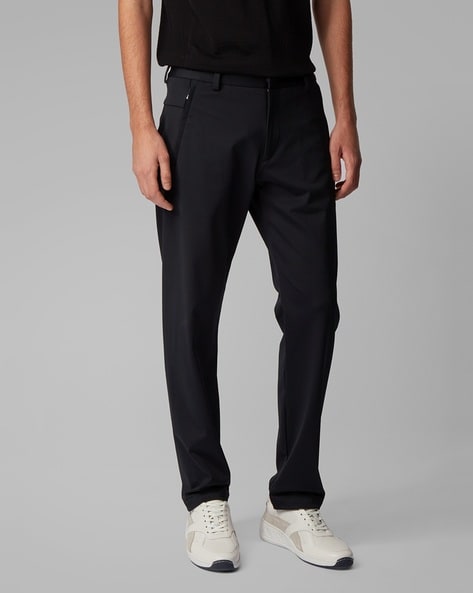 Mens Comfy Black Trousers with Elastic Waist & Zip Pocket - JLifestyle Store